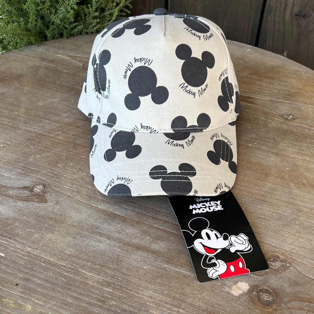 Disney Beige Cap with Black Mickey Head Print